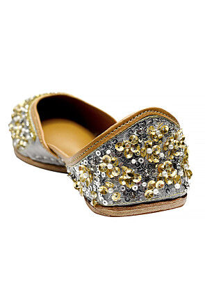 Hand Embroidered Art Silk Women Jutti in Grey