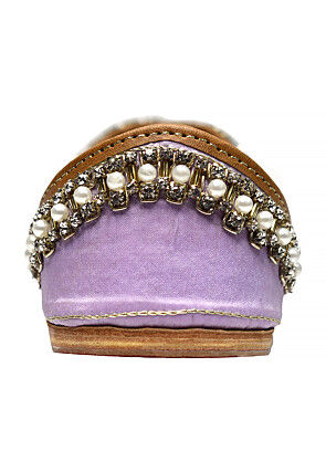 Hand Embroidered Art Silk Women Jutti in Light Purple