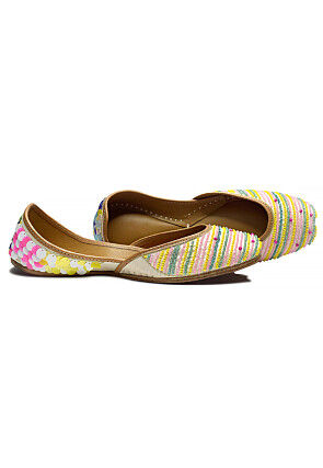 Hand Embroidered Art Silk Women Jutti in Multicolor