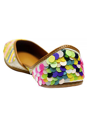 Hand Embroidered Art Silk Women Jutti in Multicolor