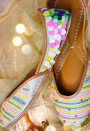 Hand Embroidered Art Silk Women Jutti in Multicolor