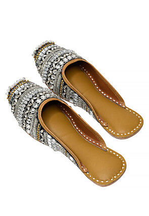 Hand Embroidered Art Silk Women Mules in Black