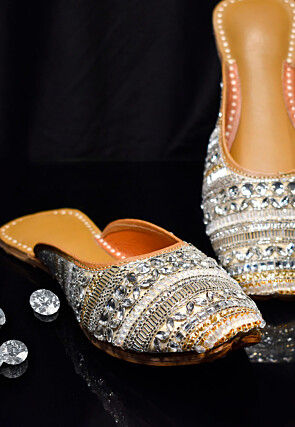 Hand Embroidered Art Silk Women Mules in Black