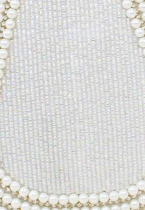 Hand Embroidered Art Silk Oval Clutch Bag in White