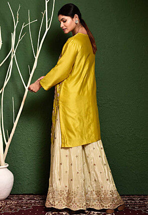 Hand Embroidered Art Silk Pakistani Suit in Olive Green