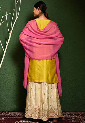 Hand Embroidered Art Silk Pakistani Suit in Olive Green