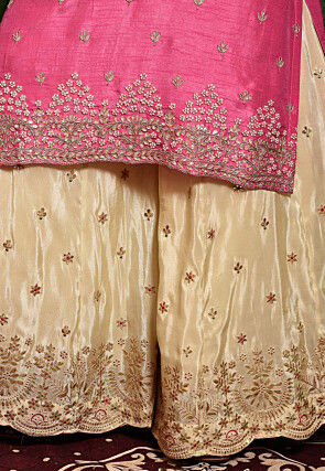 Hand Embroidered Art Silk Pakistani Suit in Pink