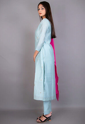Hand Embroidered Art Silk Pakistani Suit in Sky Blue