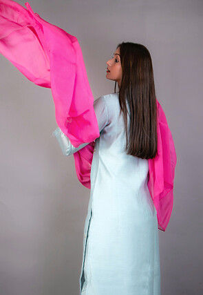 Hand Embroidered Art Silk Pakistani Suit in Sky Blue