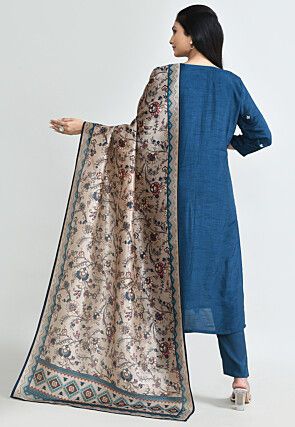 Hand Embroidered Art Silk Pakistani Suit in Teal Blue