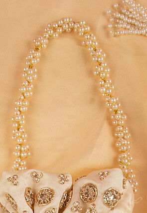 Hand Embroidered Art Silk Potli Bag in Beige