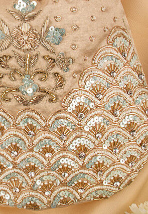 Hand Embroidered Art Silk Potli Bag in Beige