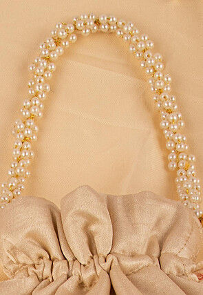 Hand Embroidered Art Silk Potli Bag in Beige