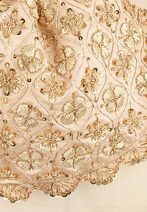 Hand Embroidered Art Silk Potli Bag in Beige