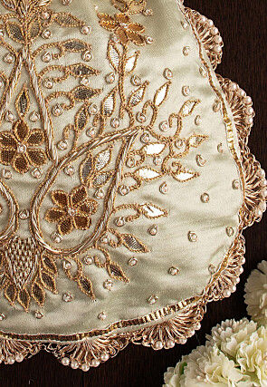 Hand Embroidered Art Silk Potli Bag in Pastel Green