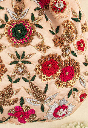 Hand Embroidered Art Silk Potli Bag in Peach