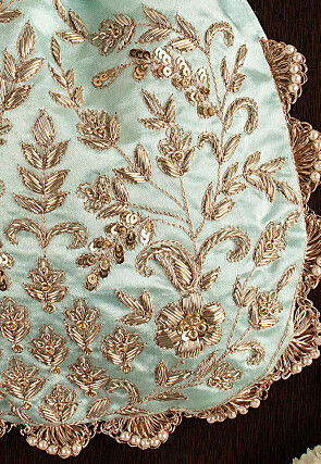 Hand Embroidered Art Silk Potli Bag in Sea Green