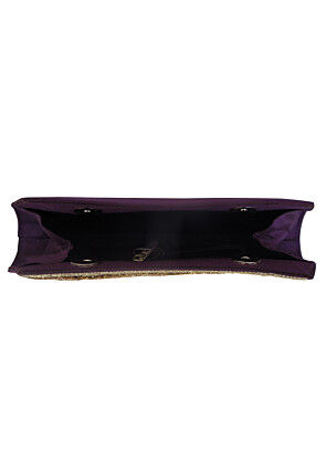 Hand Embroidered Art Silk Rectangular Clutch Bag in Purple