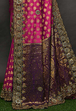 Hand Embroidered Art Silk Saree in Fuchsia
