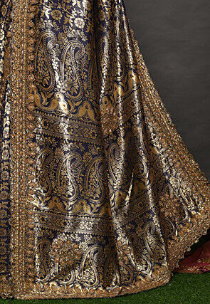 Hand Embroidered Art Silk Saree in Navy Blue
