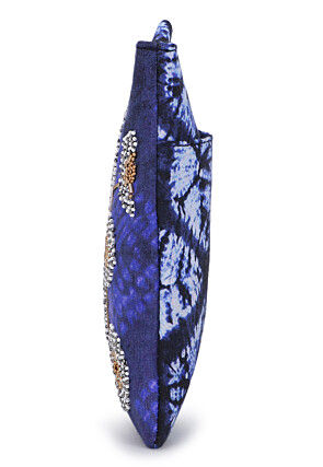 Hand Embroidered Canvas Mobile Pouch in Blue