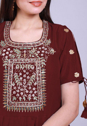Hand Embroidered Chanderi Silk Lehenga in Maroon