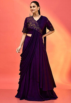 Hand Embroidered Chanderi Silk Lehenga in Violet