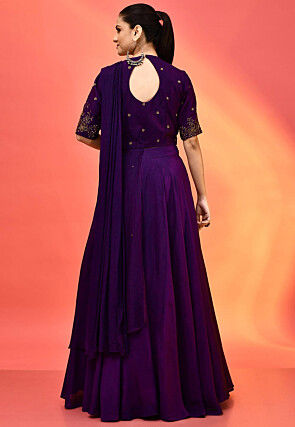 Hand Embroidered Chanderi Silk Lehenga in Violet