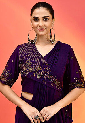 Hand Embroidered Chanderi Silk Lehenga in Violet