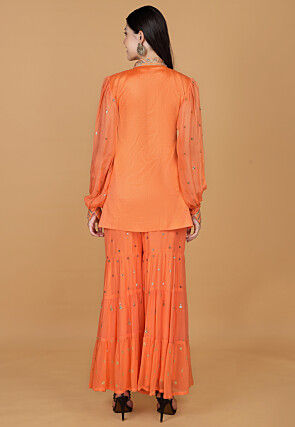 Hand Embroidered Chanderi Silk Pakistani Suit in Orange
