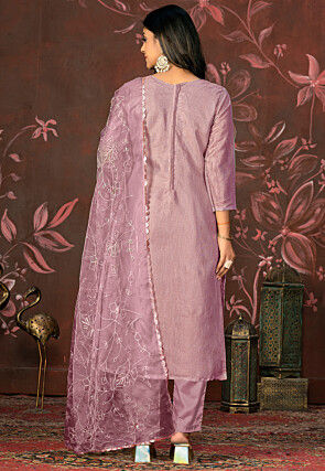 Hand Embroidered Chanderi Silk Pakistani Suit in Purple