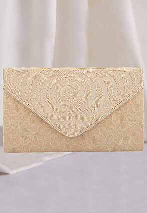 Hand Embroidered Chantelle Net Clutch Bag in Cream