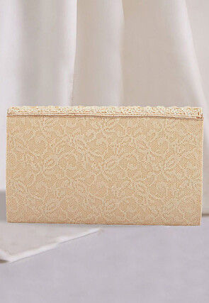 Hand Embroidered Chantelle Net Clutch Bag in Cream