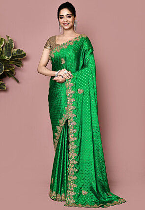 Hand Embroidered Chiffon Brasso Saree in Green