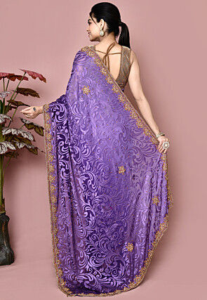 Hand Embroidered Chiffon Brasso Saree in Purple