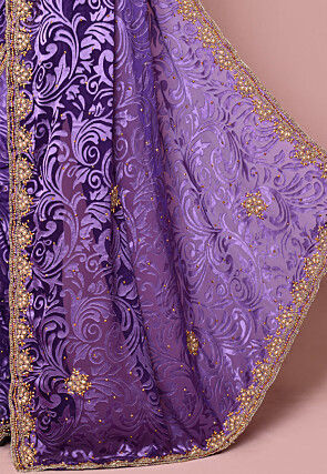 Hand Embroidered Chiffon Brasso Saree in Purple