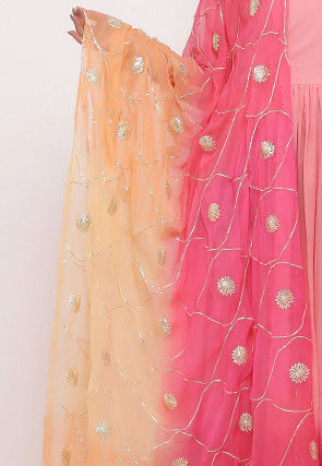 Hand Embroidered Chiffon Dupatta in Shaded Peach and Pink