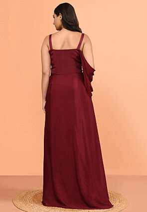 Hand Embroidered Chinon Chiffon Gown in Maroon