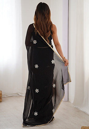 Hand Embroidered Chinon Chiffon Saree in Black