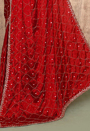 Hand Embroidered Chinon Chiffon Saree in Red