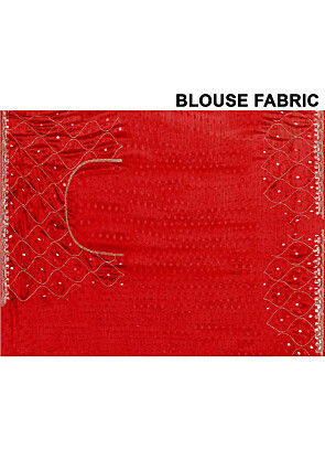 Hand Embroidered Chinon Chiffon Saree in Red