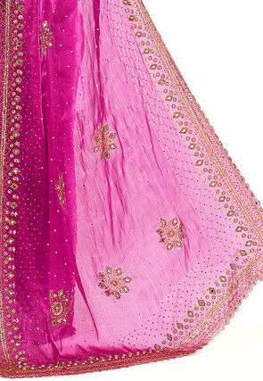 Hand Embroidered Chinon Chiffon Scalloped Saree in Fuchsia