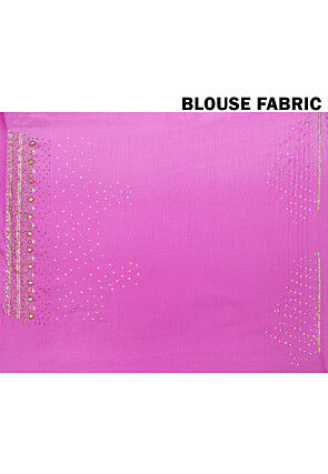 Hand Embroidered Chinon Chiffon Scalloped Saree in Fuchsia