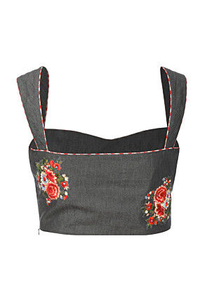 Hand Embroidered Cotton Blouse in Grey