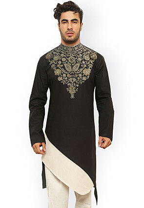 Hand Embroidered Cotton Kurta in Black
