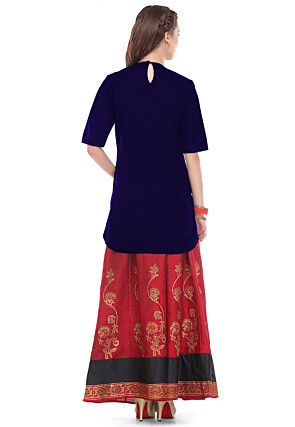 Hand Embroidered Cotton Silk Kurti in Dark Blue