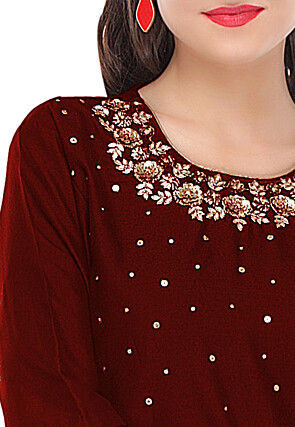 Hand Embroidered Cotton Silk Kurti in Maroon