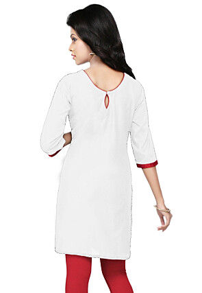 Hand Embroidered Cotton Silk Kurti in Off White