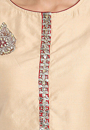 Hand Embroidered Cotton Silk Pakistani Suit in Beige