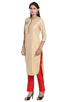 Hand Embroidered Cotton Silk Pakistani Suit in Beige